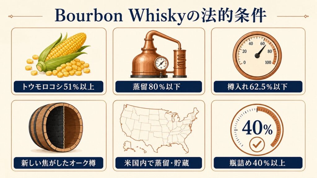Bourbonのタイプ名・Straight・年数・蒸留州・度数・容量・事業者情報を確認する手順