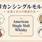アメリカンシングルモルトの定義を大麦麦芽・同一蒸留所・オーク樽・度数から示す図