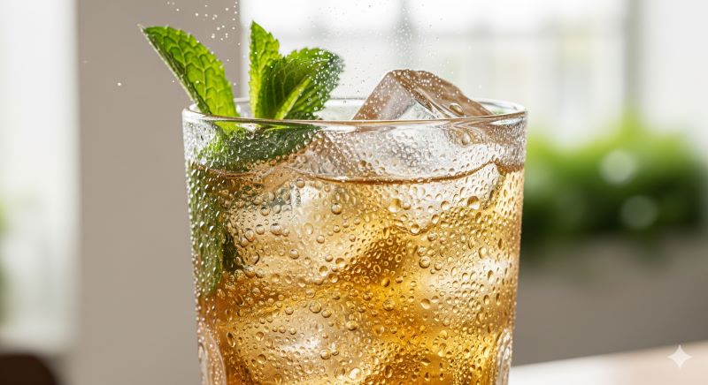 白州人気を決定づけた「森香るハイボール」のイメージ。ミントを添えた爽快なハイボールが、食事との相性の良さから爆発的な需要を生み出し、原酒不足の一因となったことを象徴する一枚。