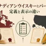 カナディアンウイスキーとバーボンの違いを製造国・原料・熟成容器・法的基準から比較する図