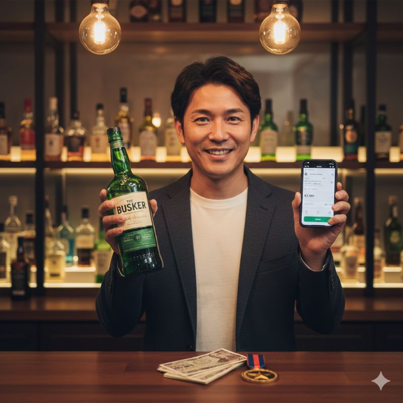 手頃な価格で高品質なバスカー緑を手に入れ、そのコストパフォーマンスの高さに満足している日本人男性。