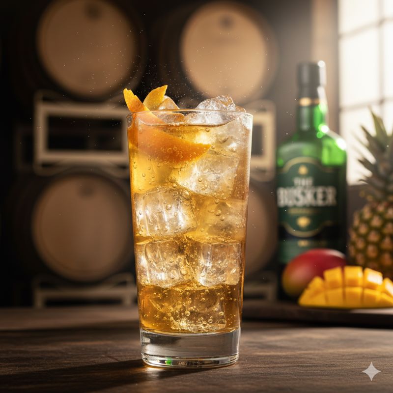 オレンジピールが添えられた爽やかで美味しそうなハイボールのクローズアップ