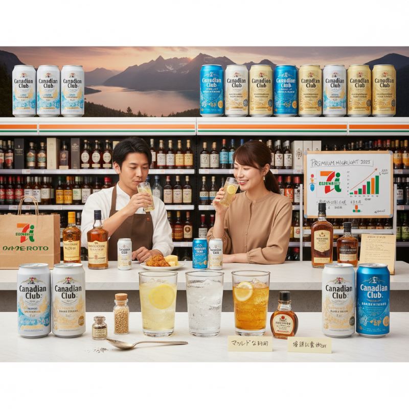 カロリーや糖質のデータが表示されたタブレットを見ながら、ハイボール缶の成分表示を確認している人物。横にはサラダや健康的な食事が並んでいる。