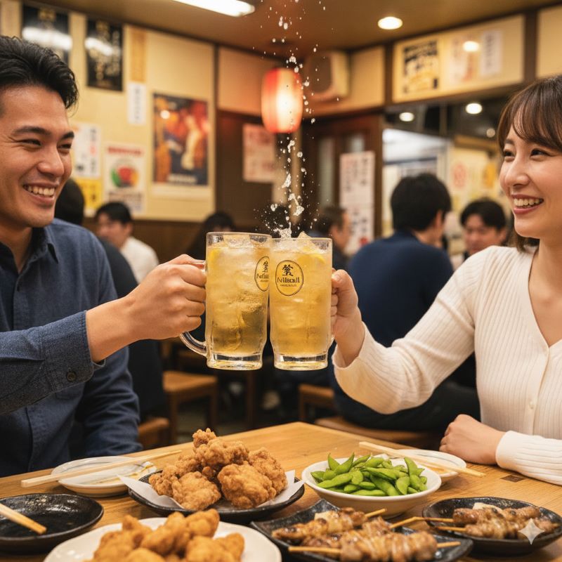 日本の居酒屋で乾杯される人気のウイスキーハイボール。大衆的な賑わいと食中酒としての親和性