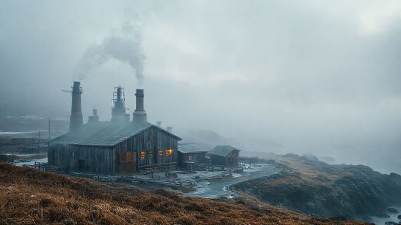 北日本の海沿いに建つクラフトウイスキー蒸溜所。冷涼な気候と湿潤な霧に包まれた、熟成に適した環境のイメージ
