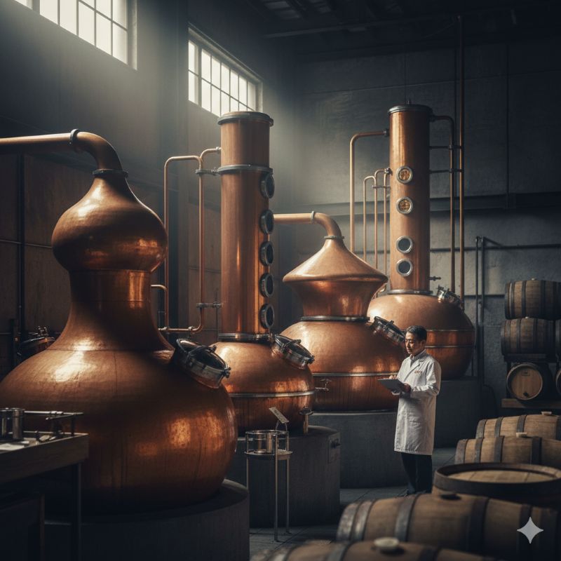 日本の大手メーカーが採用する「作り分け」を象徴する形状の異なる複数のポットスチル