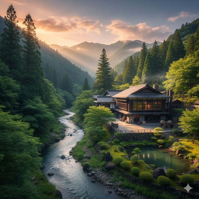 日本の美しい自然環境と共にあるウイスキー蒸溜所の風景