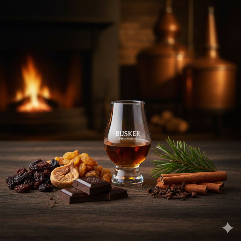 バスカー スモールバッチの風味を表現するドライフルーツやチョコレートのイメージ