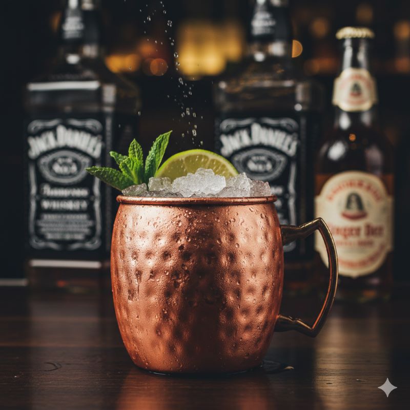 キンキンに冷えた銅製のマグカップに注がれ、ライムが添えられた本格的なテネシー・ミュール