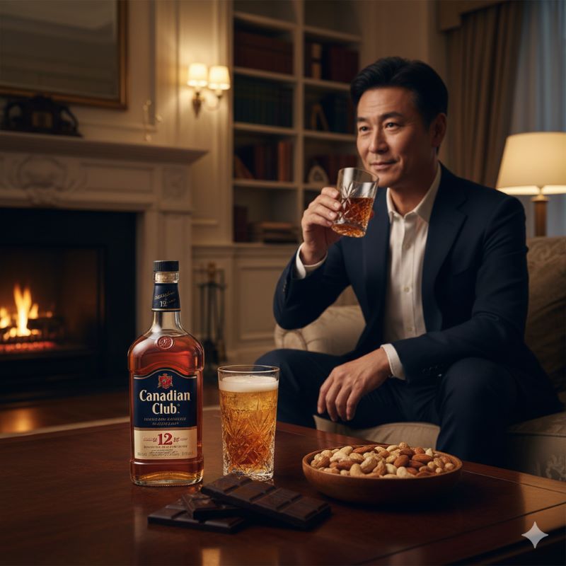 12年熟成ウイスキーとダークチョコレート、ナッツを合わせた贅沢な晩酌シーン