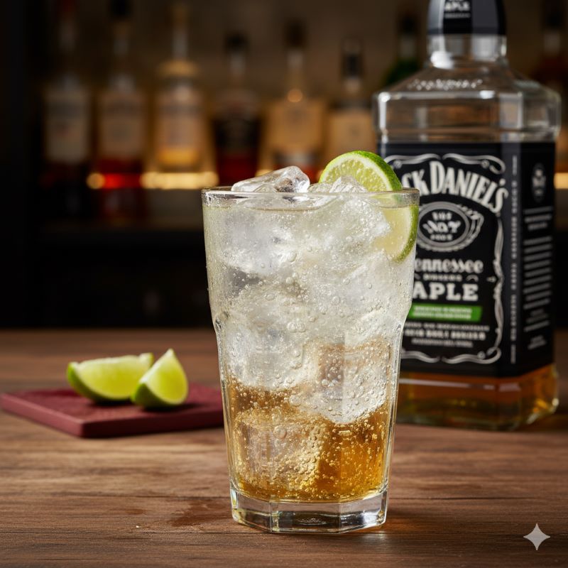 ライムを添えたジャックダニエルアップルのソーダ割り（ハイボール）