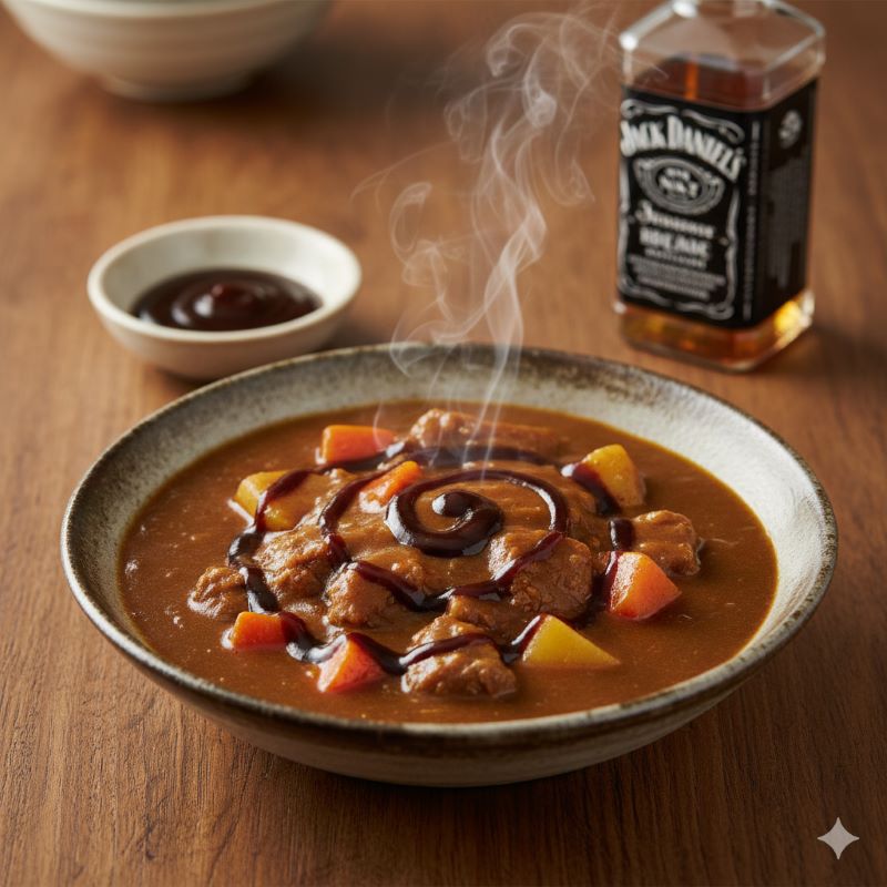 バーベキューソースを隠し味に使ってコクを出した家庭のカレーライス