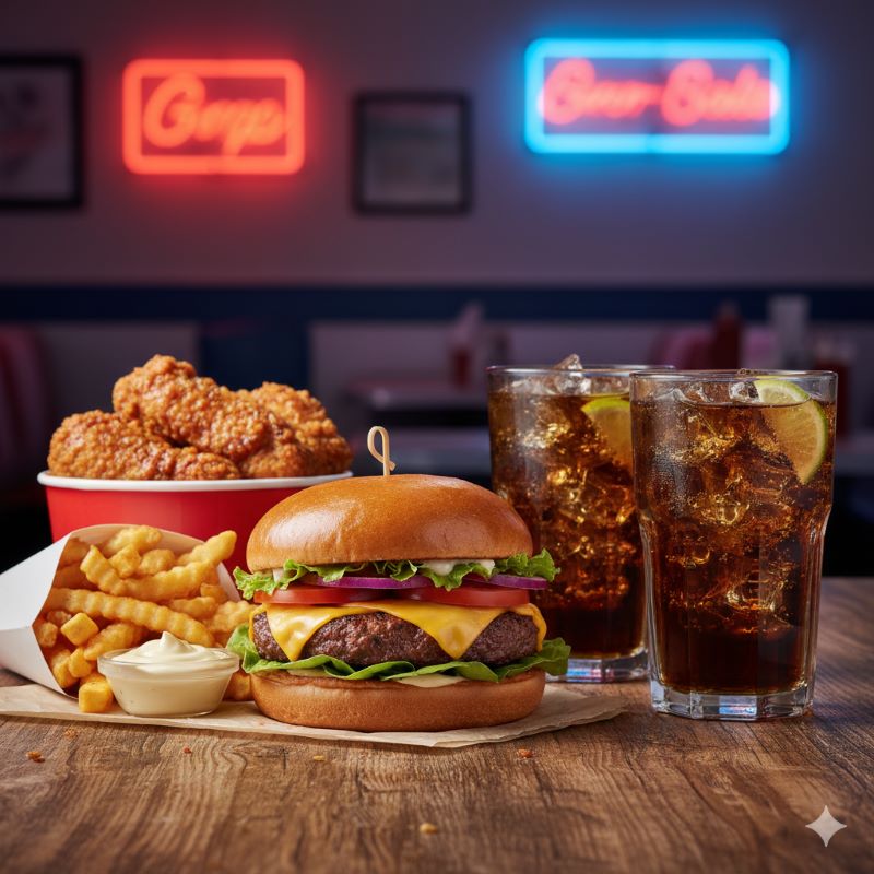 ウイスキーコーラと相性抜群のハンバーガーやフライドチキンなどのアメリカンフード