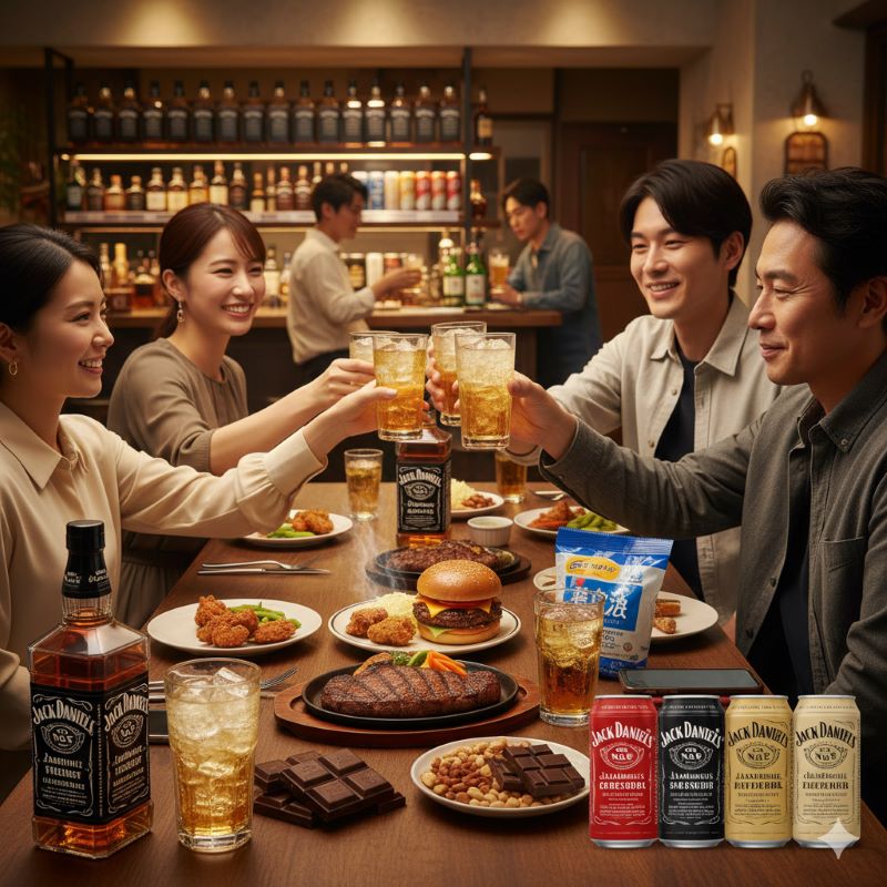 ジャックダニエルのハイボールと相性抜群のジューシーなステーキとハンバーガーの食卓イメージ