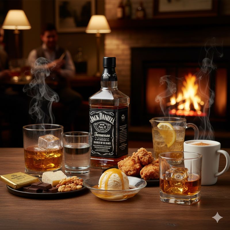 重厚なロックグラスに注がれた琥珀色のウイスキーと、透明度の高い大きな氷。結露したグラスがシズル感を演出する、落ち着いた照明のバーカウンターの様子。