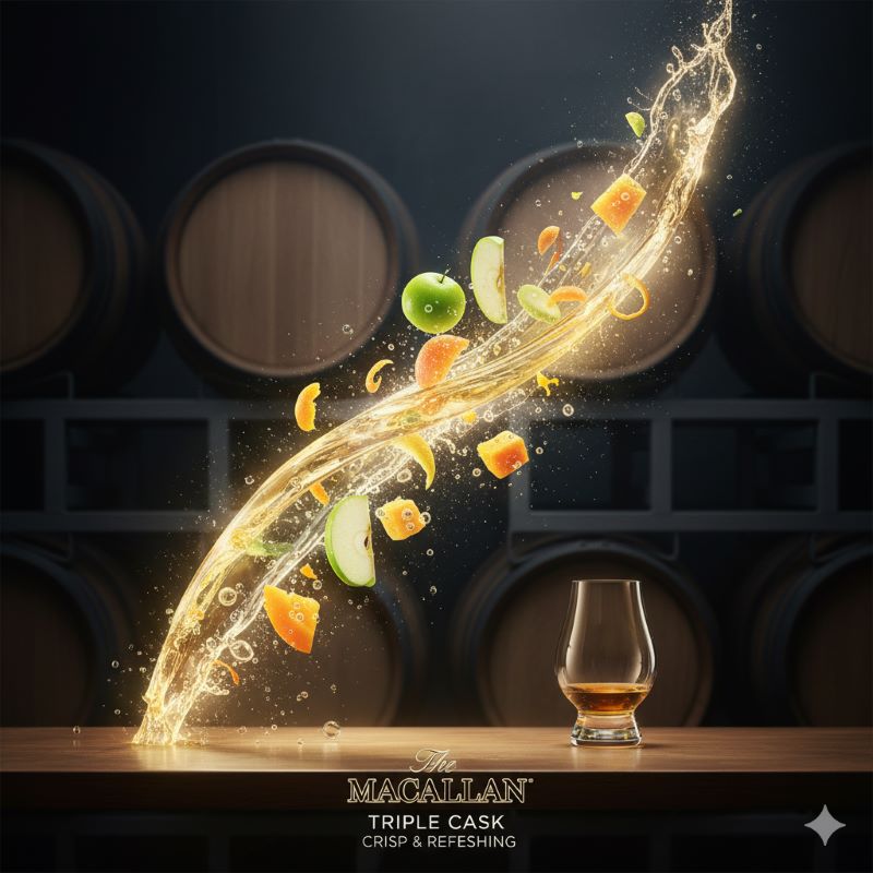 濃厚なシェリーのイメージとは異なる、シトラスや青リンゴのような軽快でドライな味わいを表現した抽象的なイメージ