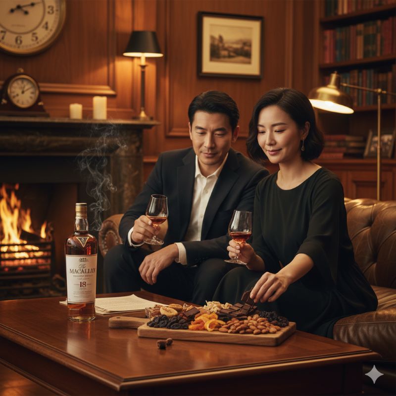 マッカランとダークチョコレートやドライフルーツのペアリングを楽しむ贅沢なリラックスタイム