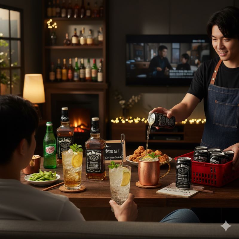 氷と炭酸が弾ける、レモンを添えた美味しそうなジャックダニエルのジンジャーエール割り