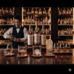 高級感のあるウイスキーボトルと、ロックやハイボールなど様々な飲み方のグラスが並ぶ魅力的なバーカウンターの風景