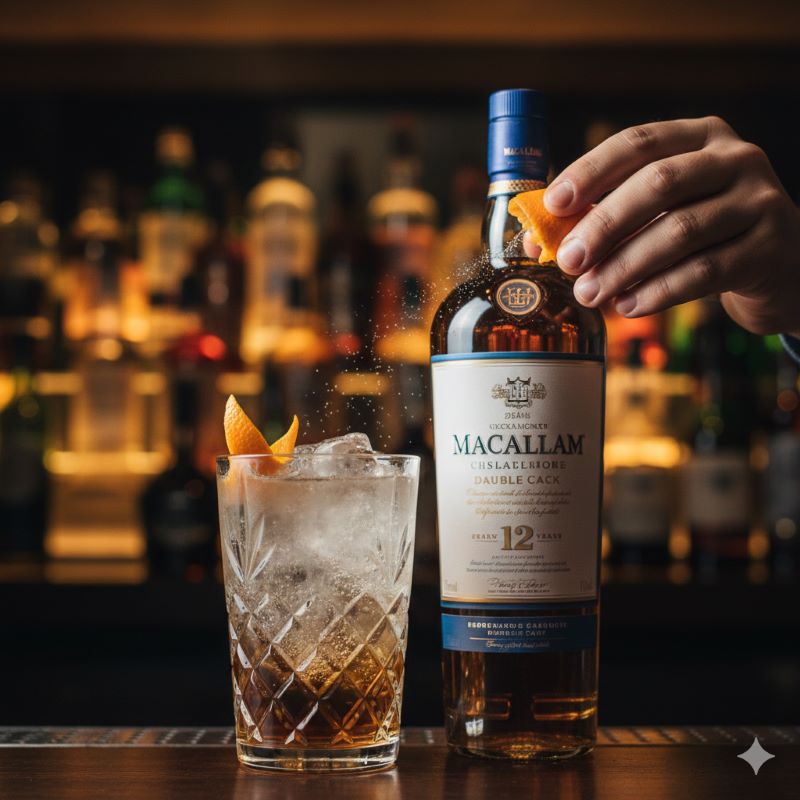 ダブルカスクのハイボールにオレンジピールを添えて香りを引き立たせるアレンジ