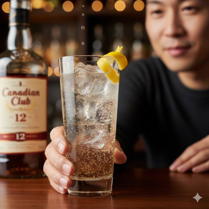 爽快な炭酸とレモンが添えられた、至福のウイスキーハイボールを楽しむ瞬間。