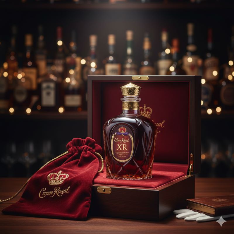 希少な限定品を象徴する赤いベルベットの上に置かれた高級ウイスキーボトル
