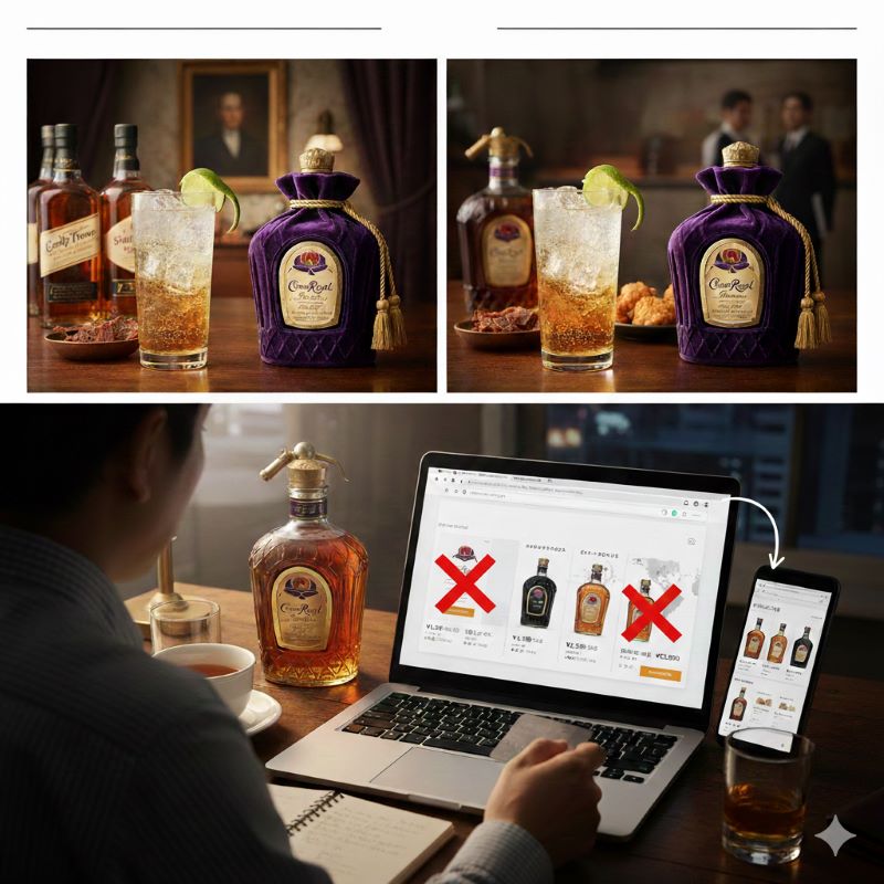 インターネットでウイスキーの販売情報を確認している様子