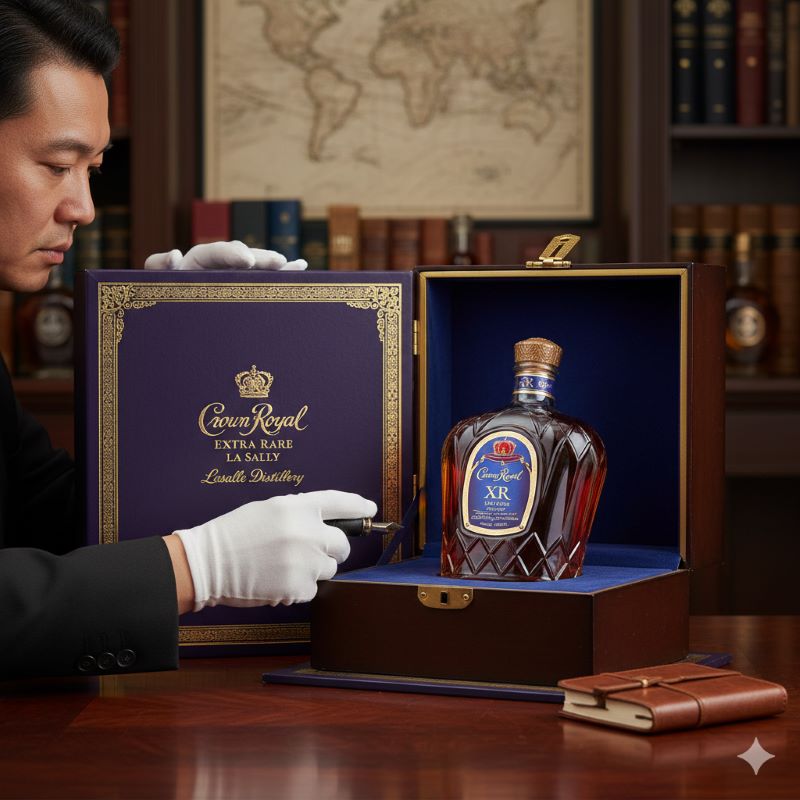 専門的な査定を想起させる、豪華なボックスに入った希少なウイスキーボトル