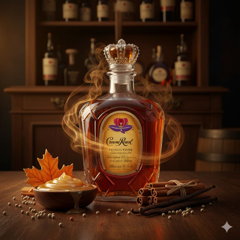 バニラ、メープルシロップ、シナモンなどの香りをイメージしたウイスキーの静物写真