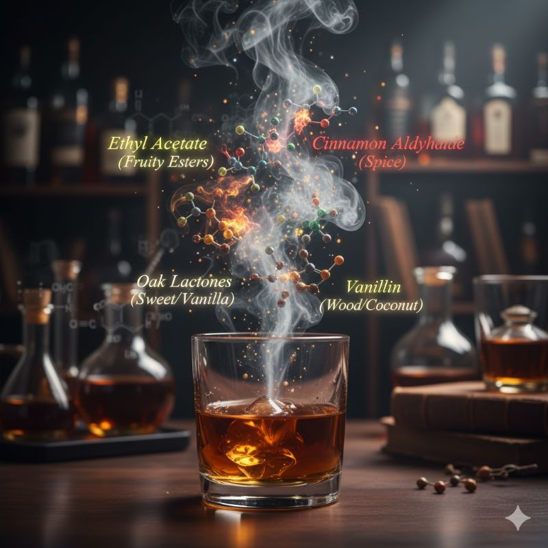 ウイスキーから立ち上がる香りの成分を科学的にイメージしたビジュアル