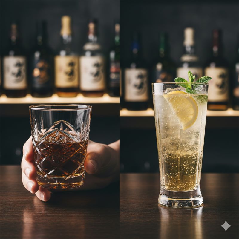 日本の伝統的な切子グラスとハイボールで表現されたウイスキーのスタイルの違い