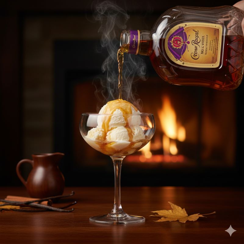 バニラアイスにクラウン ローヤル メープルをかけた贅沢な大人のアフォガート