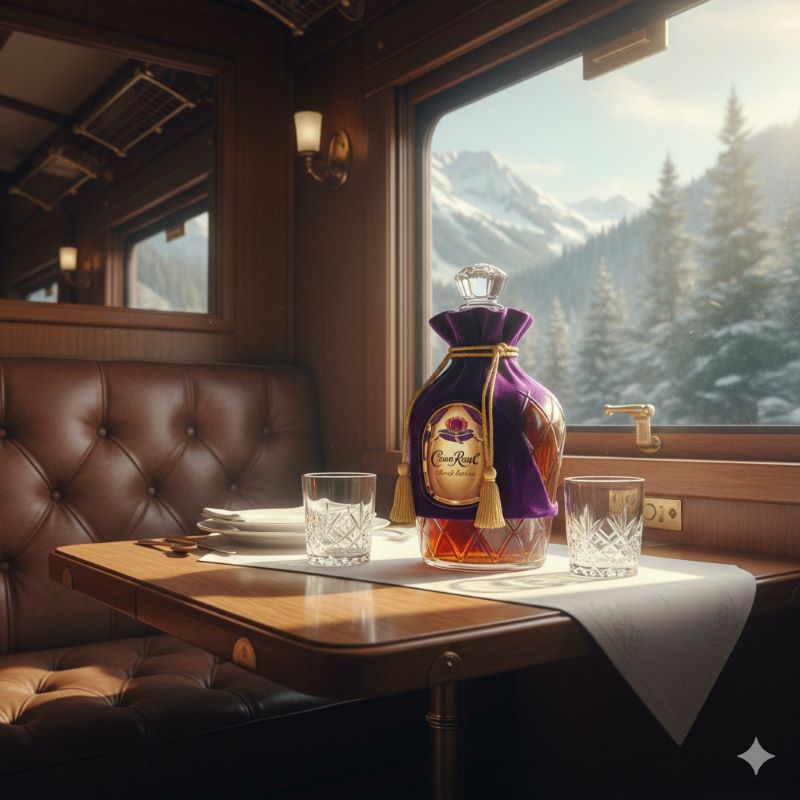 1930年代の豪華列車内に置かれた、英国王室へ献上されたクラウン ローヤルのイメージ図