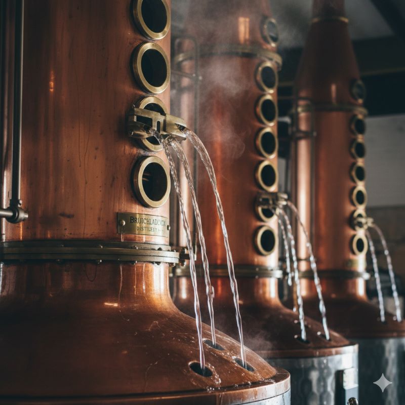 ブルックラディX4の4回蒸留を象徴する伝統的な銅製ポットスチルの内部