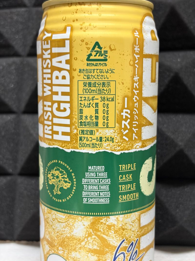 バスカーハイボール500ml・6%の栄養成分と純アルコール量の表示